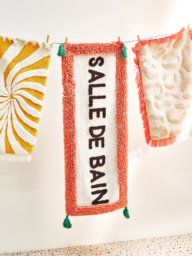 Oliver Bonas Pink Salle De Bain Bordered Runner Bathmat - Image 1 of 4