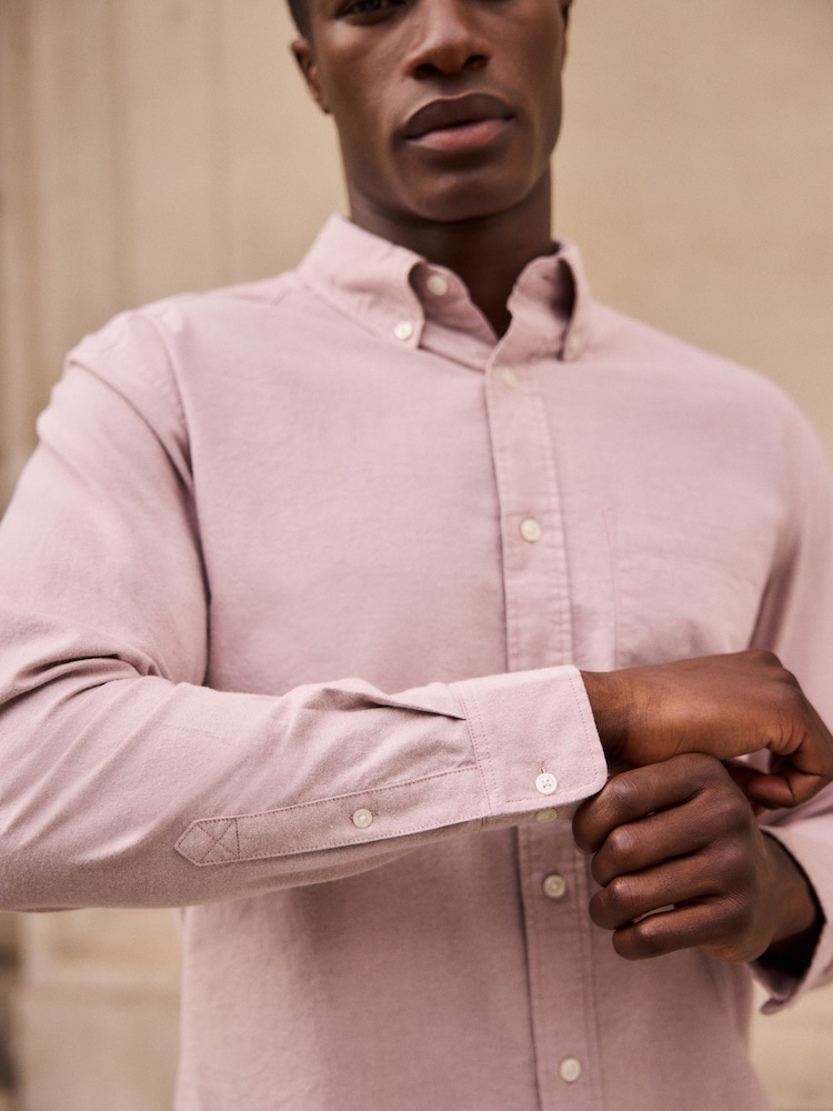 Pink Brushed 100% Cotton Oxford Long Sleeve Shirt - Image 4 of 8
