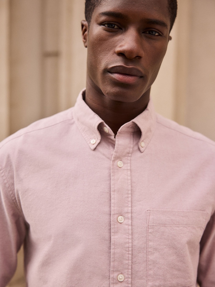 Pink Brushed 100% Cotton Oxford Long Sleeve Shirt - Image 5 of 8
