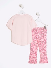 River Island Pink Girls Pink Heart Box 100% Cotton Top and Kickflare Set - Image 2 of 4