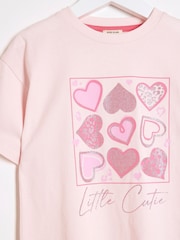 River Island Pink Girls Pink Heart Box 100% Cotton Top and Kickflare Set - Image 3 of 4