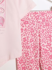 River Island Pink Girls Pink Heart Box 100% Cotton Top and Kickflare Set - Image 4 of 4