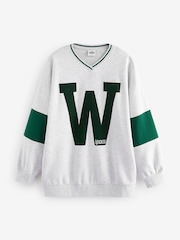 Grey Official Wicked Movie License Varsity Graphic Vee Neck Sweatshirt - Image 6 of 9