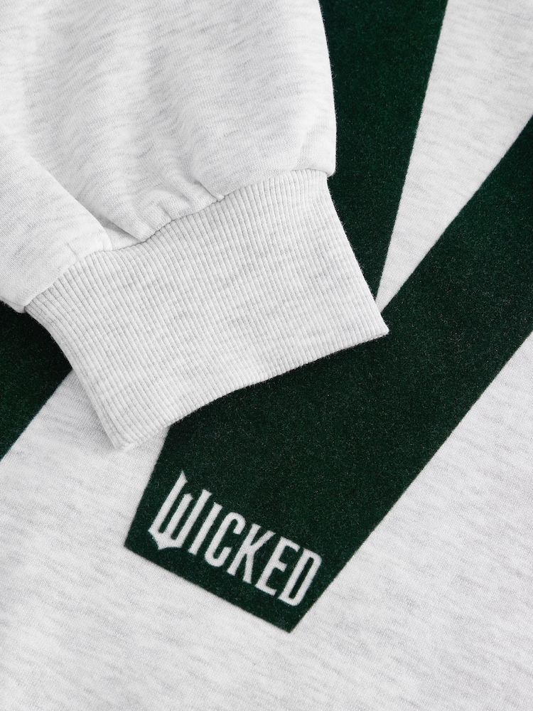Grey Official Wicked Movie License Varsity Graphic Vee Neck Sweatshirt - Image 9 of 9