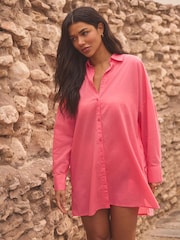 Coral Pink 100% Cotton Beach Shirt Cover-Up - Image 2 of 10
