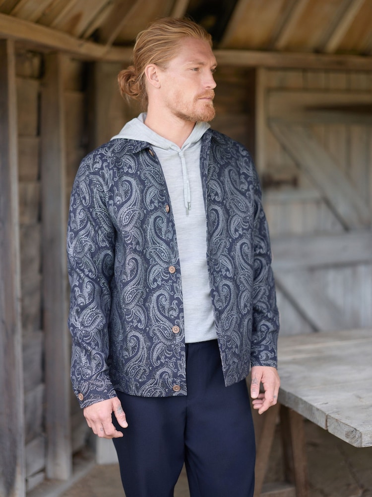 Paisley Blue Pattern Tapestry Shacket Overshirt - Image 1 of 9
