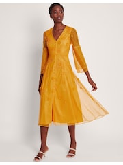 Monsoon Yellow Alba Embroidered Tea Dress - Image 1 of 5
