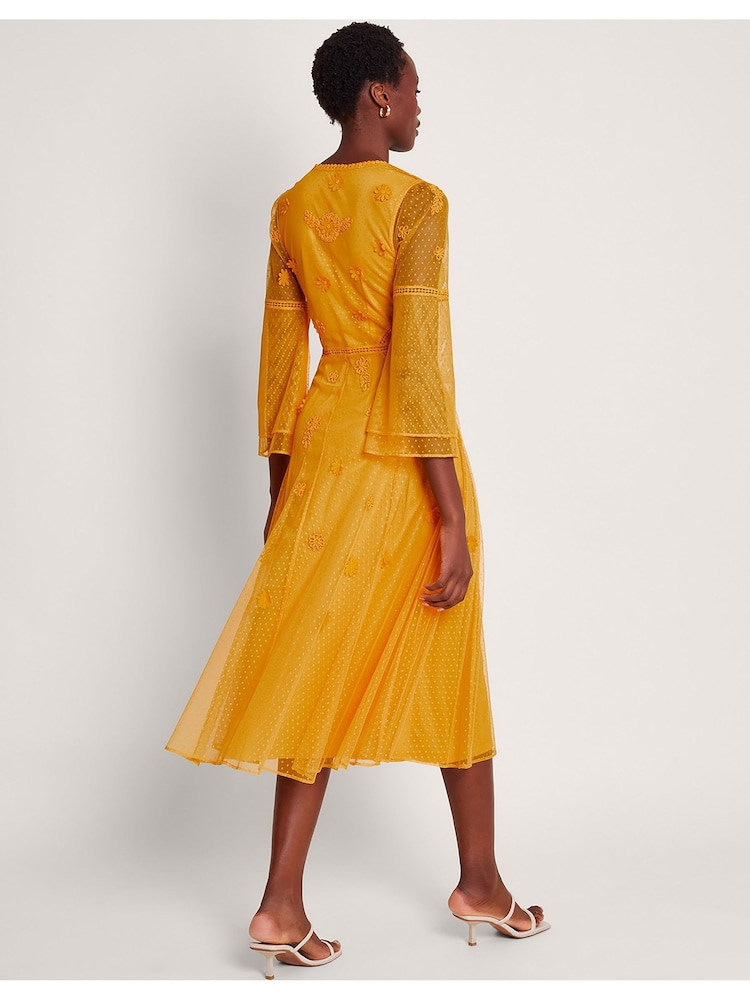 Monsoon Yellow Alba Embroidered Tea Dress - Image 2 of 5 Monsoon Yellow Alba Embroidered Tea Dress - Image 2 of 5