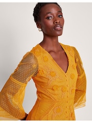 Monsoon Yellow Alba Embroidered Tea Dress - Image 3 of 5