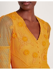 Monsoon Yellow Alba Embroidered Tea Dress - Image 4 of 5