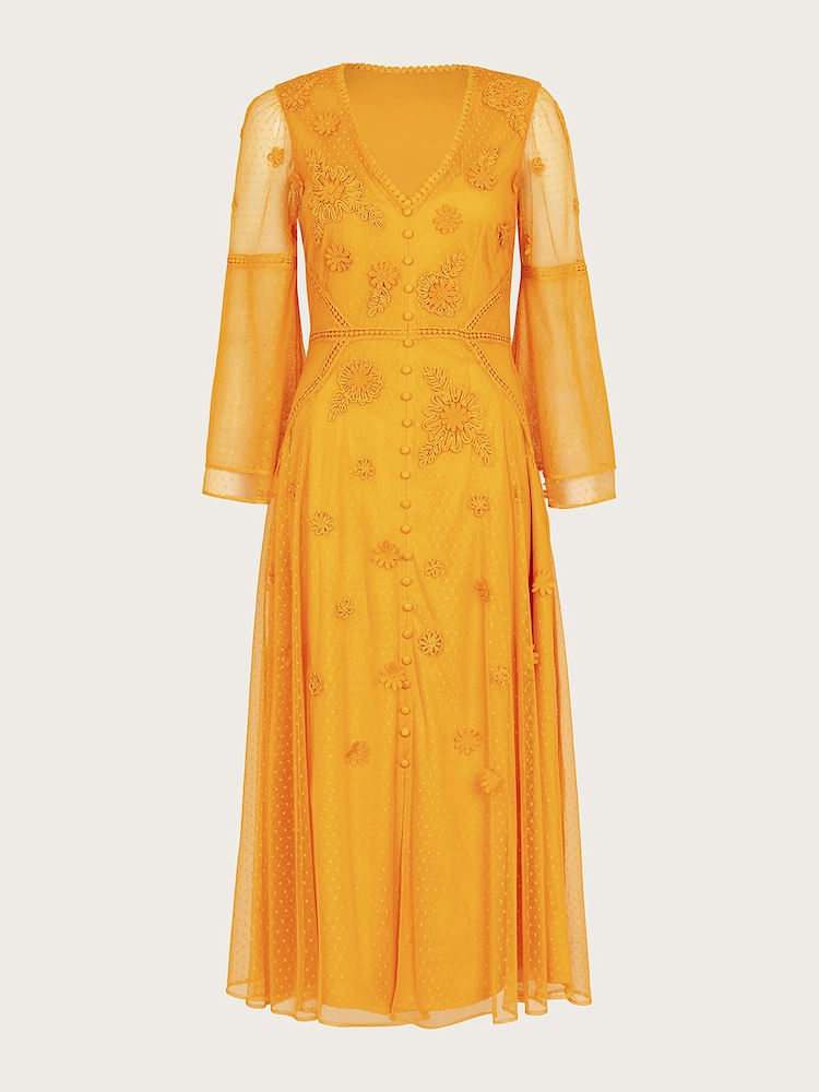 Monsoon Yellow Alba Embroidered Tea Dress - Image 5 of 5