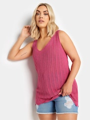 Yours Curve Pink Crochet Knitted Vest - Image 1 of 5