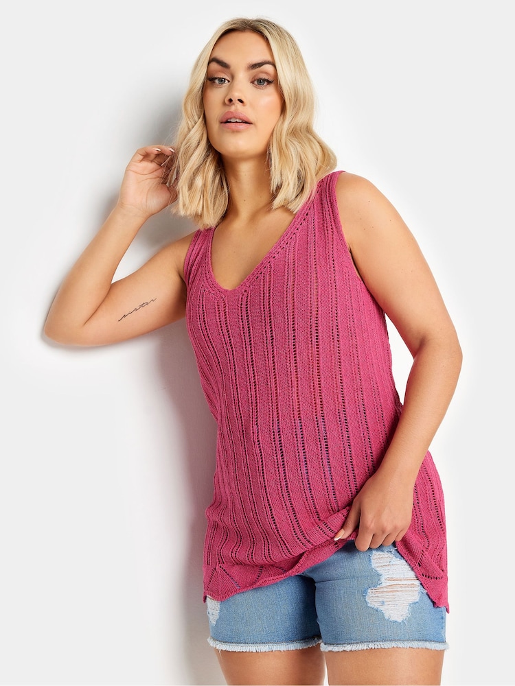 Yours Curve Pink Crochet Knitted Vest - Image 1 of 5