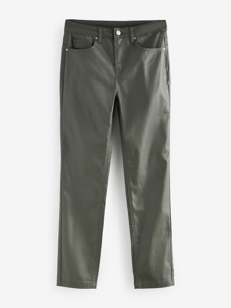 Olive Green Coated Slim Straight Jeans - Image 2 of 4