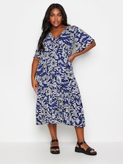 Yours Curve Blue Floral Angel Sleeve Midi Dress - Image 1 of 5