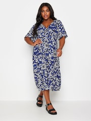 Yours Curve Blue Floral Angel Sleeve Midi Dress - Image 2 of 5
