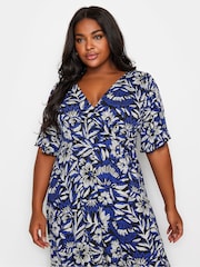 Yours Curve Blue Floral Angel Sleeve Midi Dress - Image 3 of 5