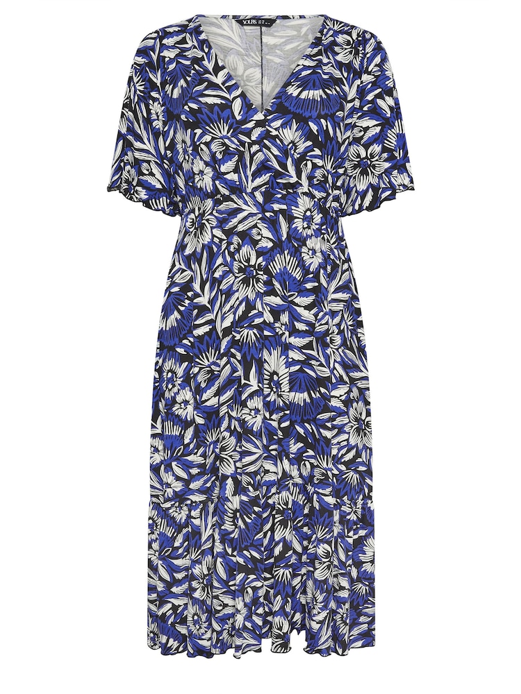 Yours Curve Blue Floral Angel Sleeve Midi Dress - Image 5 of 5
