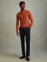Reiss Hot Orange Maxwell Merino Wool Half-Zip Polo Shirt - Image 3 of 6