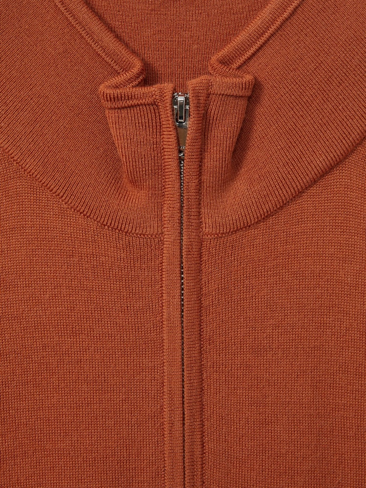 Reiss Hot Orange Maxwell Merino Wool Half-Zip Polo Shirt - Image 6 of 6