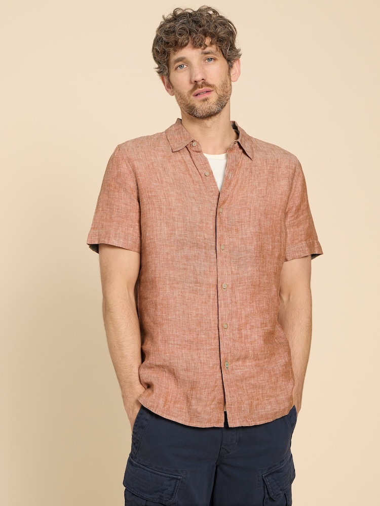 White Stuff Orange Pembroke 100% Linen Shirt - Image 1 of 7