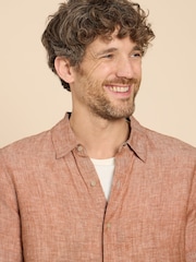 White Stuff Orange Pembroke 100% Linen Shirt - Image 4 of 7