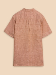 White Stuff Orange Pembroke 100% Linen Shirt - Image 6 of 7