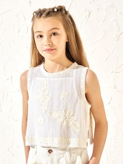 Angel & Rocket Cream Luna Floral Print Embroidered 100% Cotton Vest - Image 1 of 5
