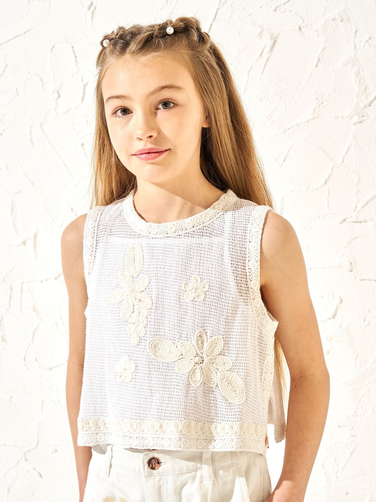 Angel & Rocket Cream Luna Floral Print Embroidered 100% Cotton Vest - Image 1 of 5