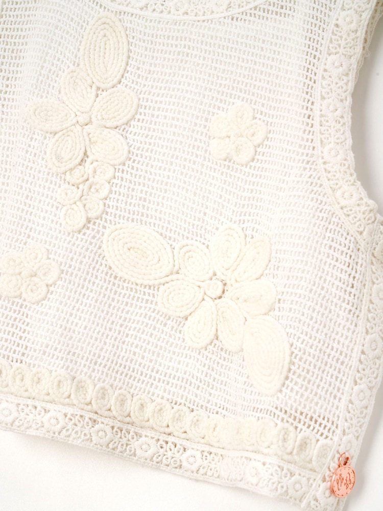 Angel & Rocket Cream Luna Floral Print Embroidered 100% Cotton Vest - Image 5 of 5