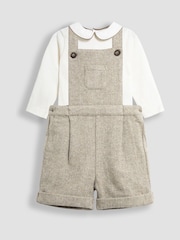 JoJo Maman Bébé Natural Herringbone Dungarees And Top Set - Image 1 of 6
