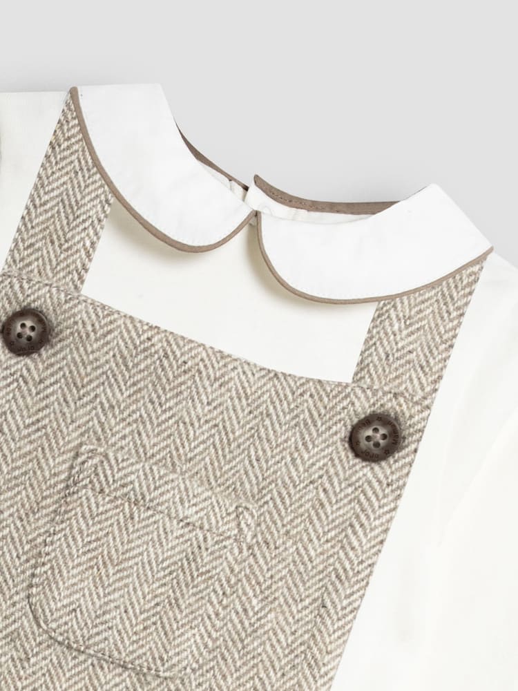 JoJo Maman Bébé Natural Herringbone Dungarees And Top Set - Image 6 of 6