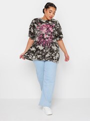 Yours Curve Black 100% Cotton Astrology Print Tie Dye T-Shirt - Image 2 of 5