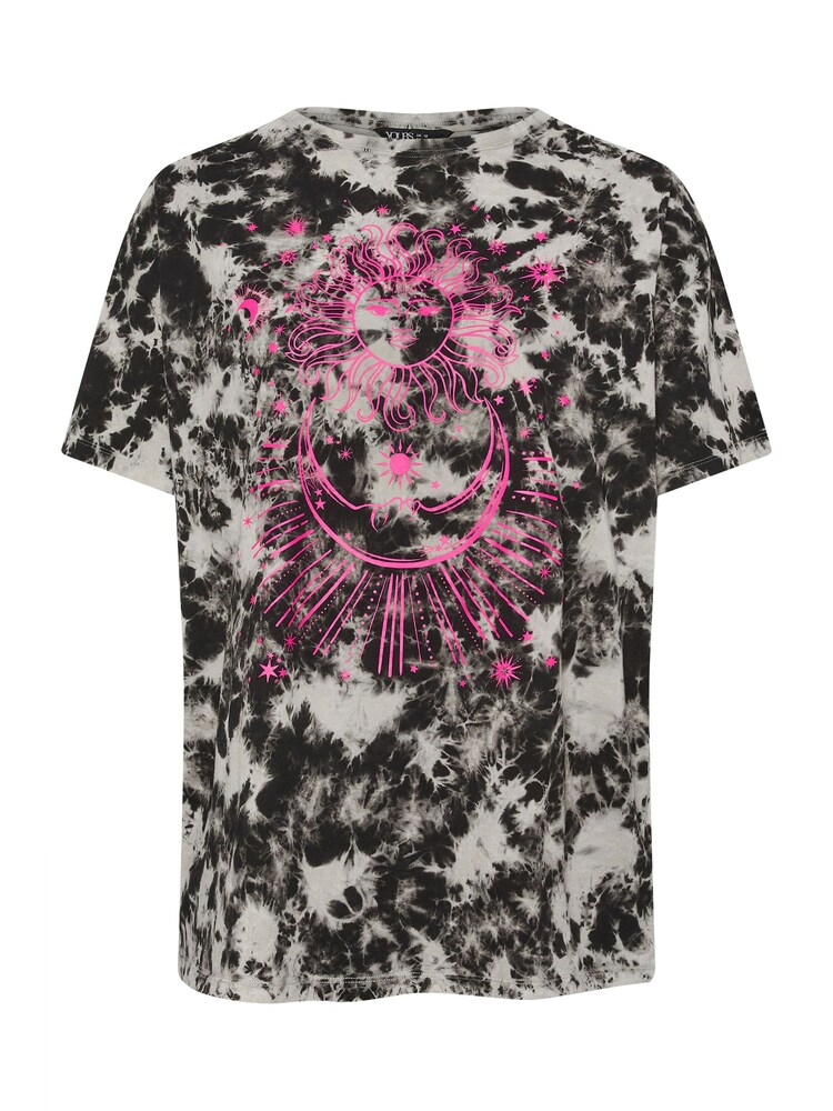 Yours Curve Black 100% Cotton Astrology Print Tie Dye T-Shirt - Image 5 of 5