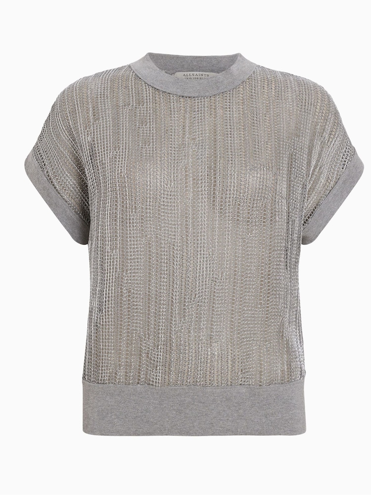 AllSaints Silver 100% Cotton Giana T-Shirt - Image 6 of 6