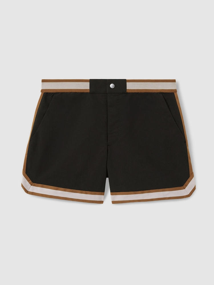 Reiss Black Baller - Che Contrast Stripe Elasticated Waist Swim Shorts - Image 1 of 5