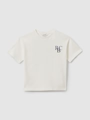 Reiss Ecru/Blue Sennen Teen Oversized Cotton Motif Shirt - Image 1 of 4