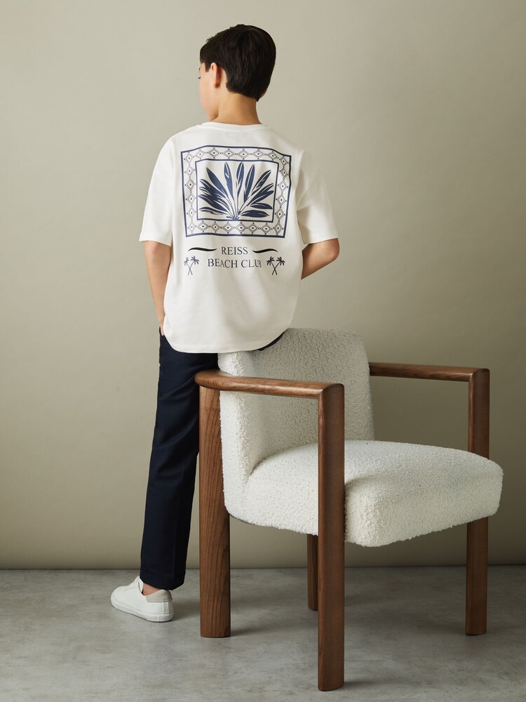 Reiss Ecru/Blue Sennen Teen Oversized Cotton Motif Shirt - Image 2 of 4