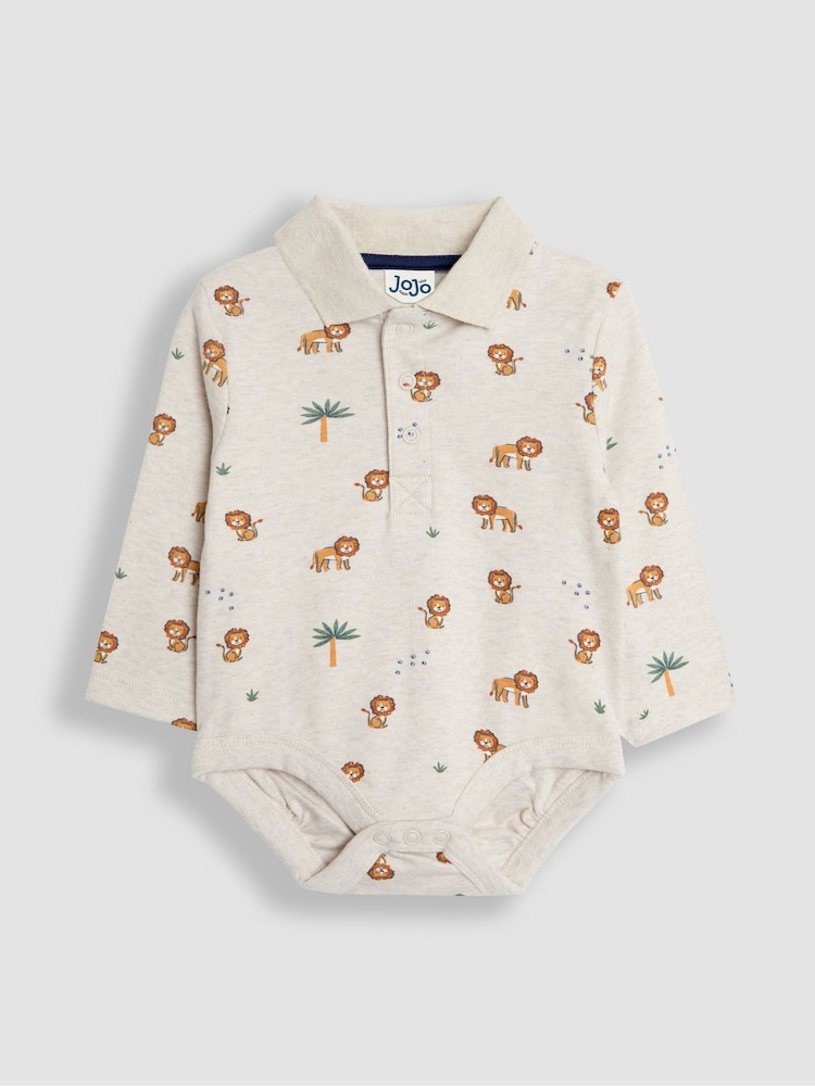 JoJo Maman Bébé Neutral Lion Printed Polo Shirt Bodysuit - Image 1 of 3