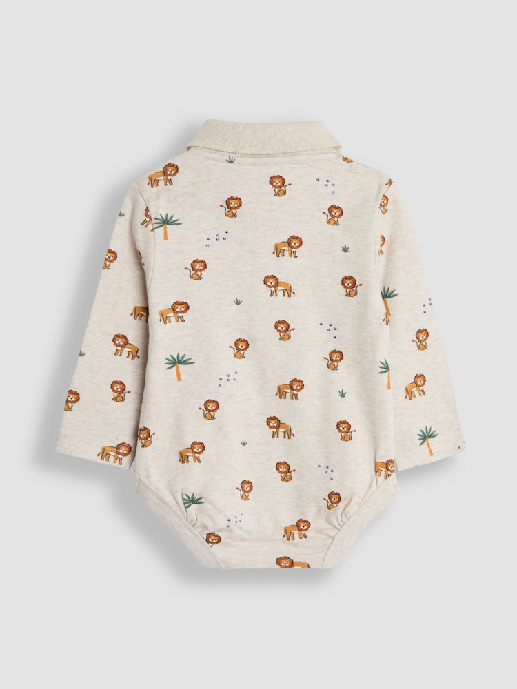 JoJo Maman Bébé Neutral Lion Printed Polo Shirt Bodysuit - Image 2 of 3
