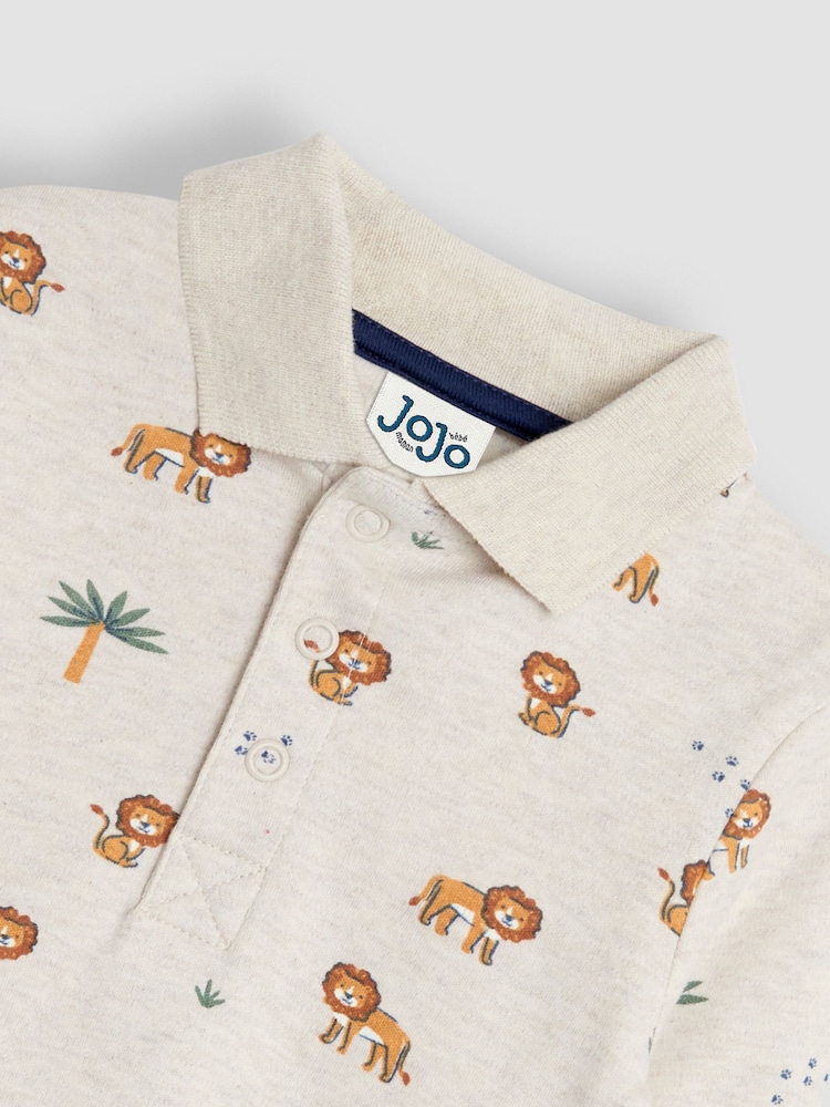 JoJo Maman Bébé Neutral Lion Printed Polo Shirt Bodysuit - Image 3 of 3