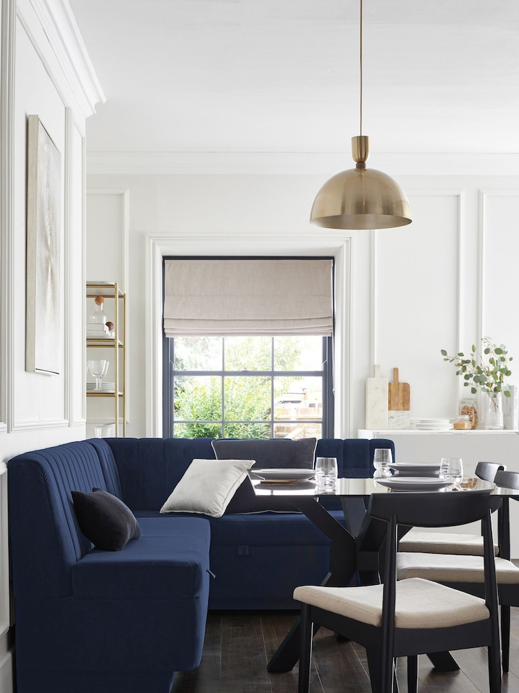 Plush Velvet Navy Anderson Corner Corner Storage Dining Bench - Image 1 of 11 Plush Velvet Navy Anderson Corner Corner Storage Dining Bench - Image 1 of 11