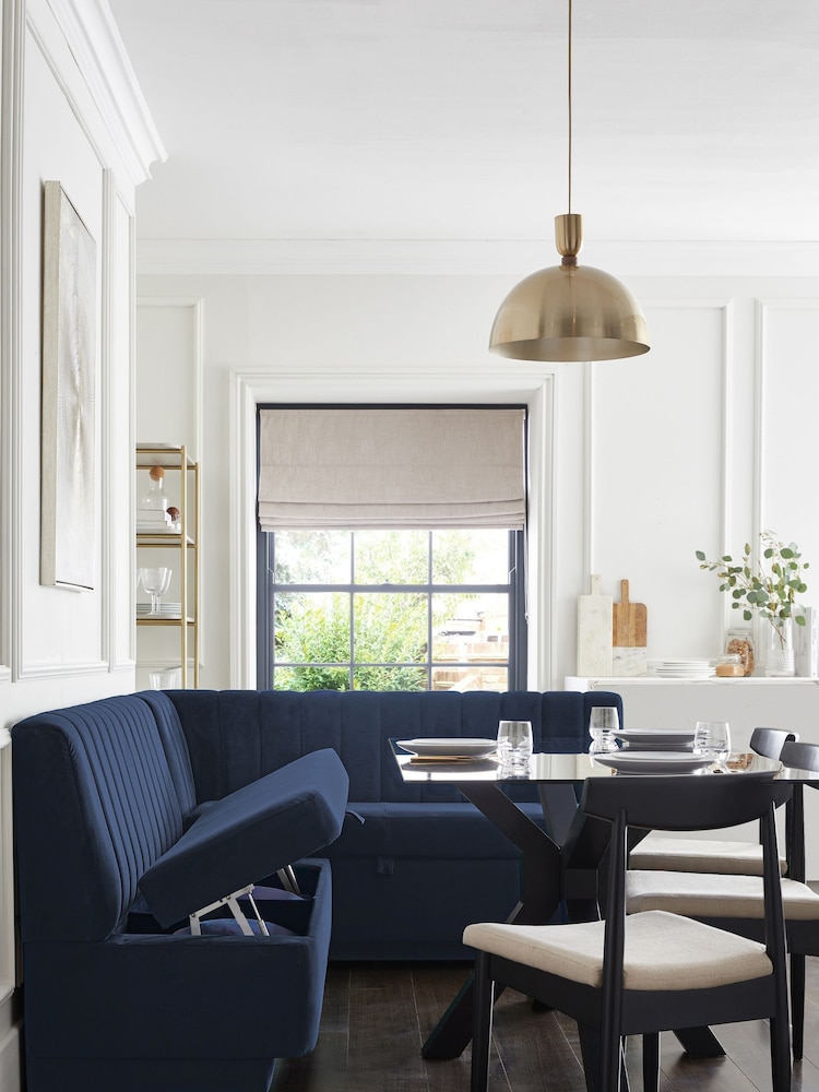 Plush Velvet Navy Anderson Corner Corner Storage Dining Bench - Image 2 of 11 Plush Velvet Navy Anderson Corner Corner Storage Dining Bench - Image 2 of 11