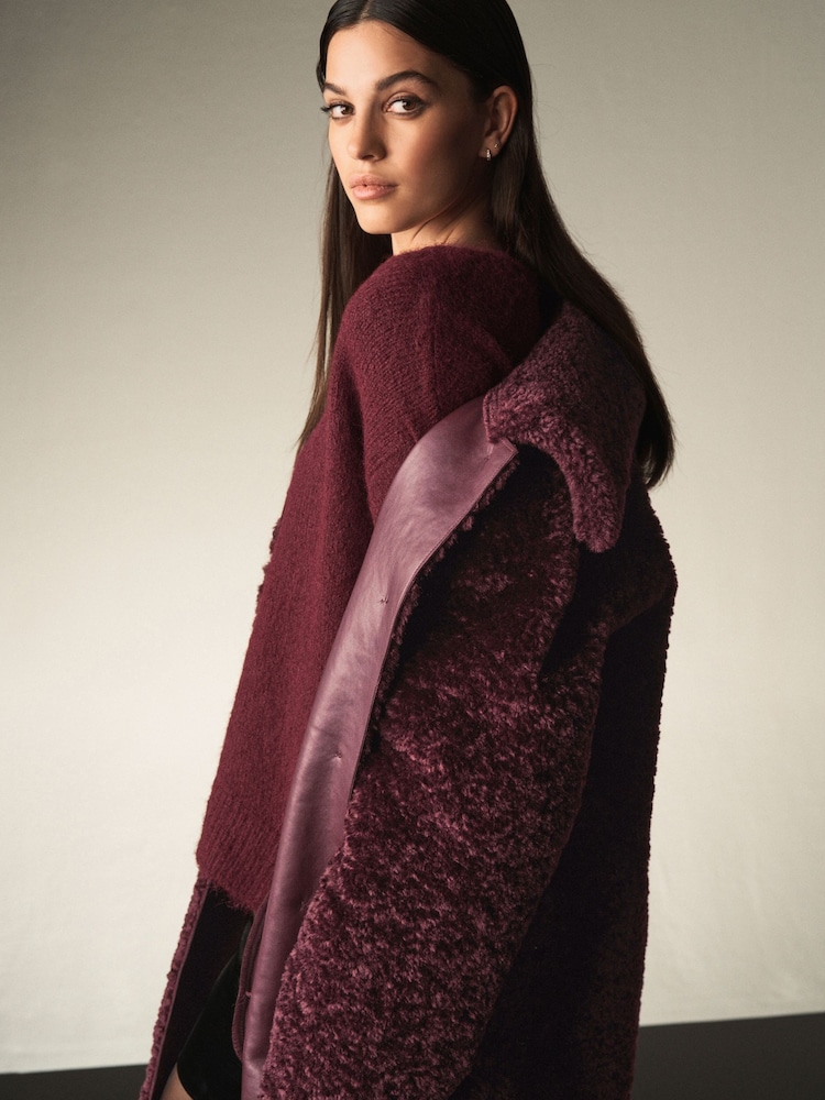 Berry Red Teddy Borg Coat - Image 2 of 8