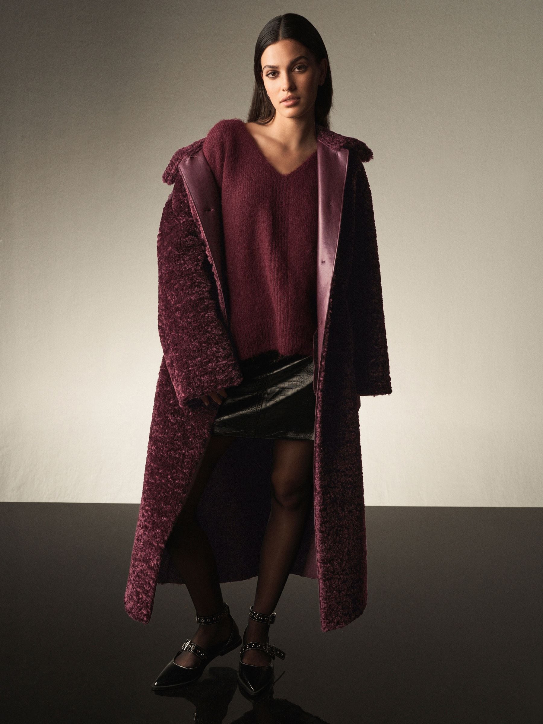 Buy Berry Red Teddy Borg Coat from Next Luxembourg