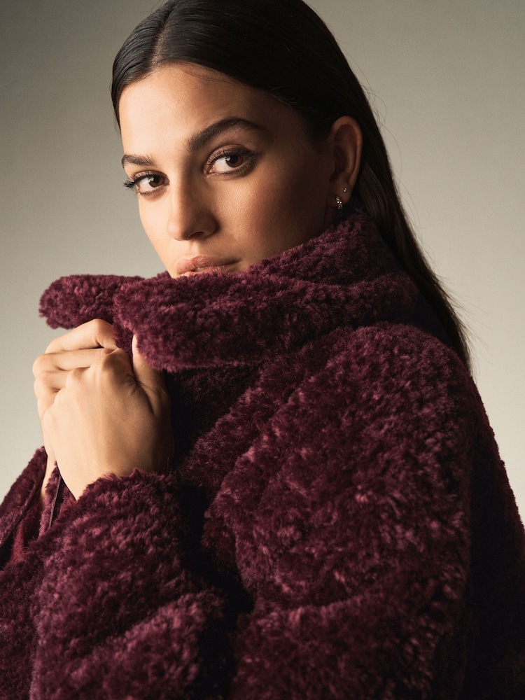 Berry Red Teddy Borg Coat - Image 4 of 8