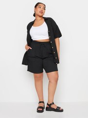 Yours Curve Black Crinkle Runner Shorts - Image 2 of 5