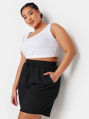 Yours Curve Black Crinkle Runner Shorts - Image 4 of 5
