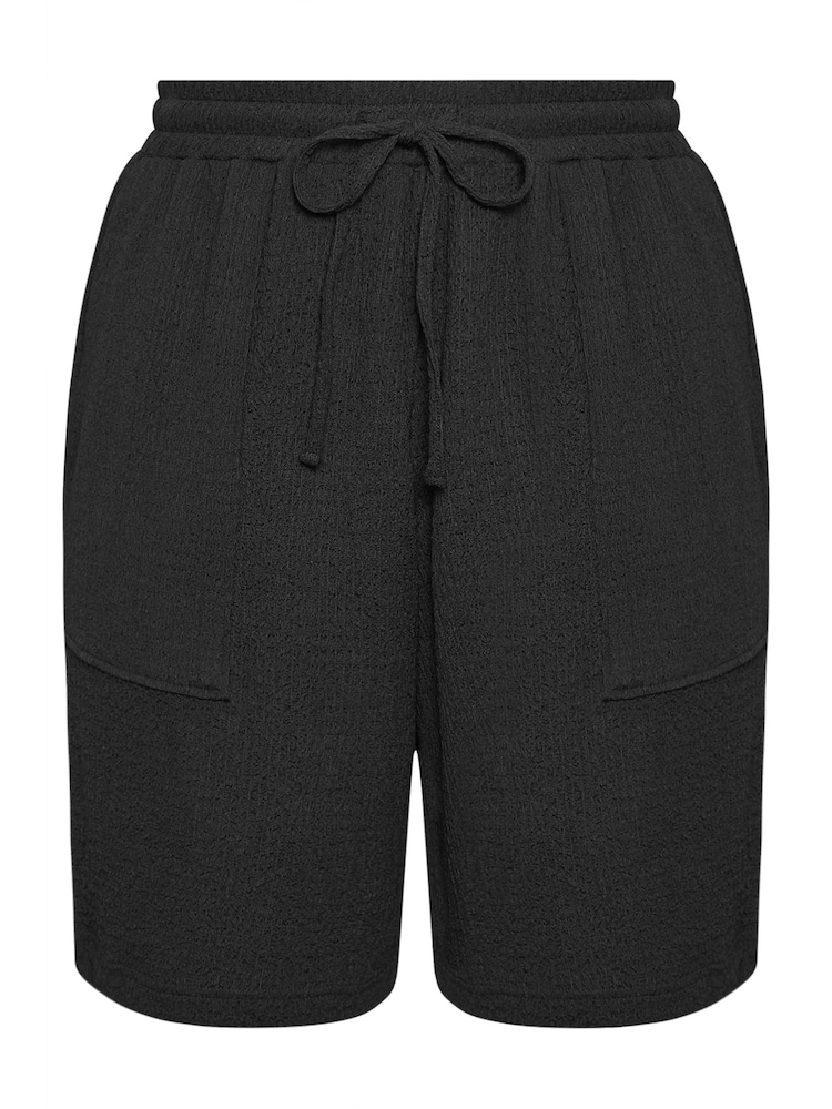 Yours Curve Black Crinkle Runner Shorts - Image 5 of 5