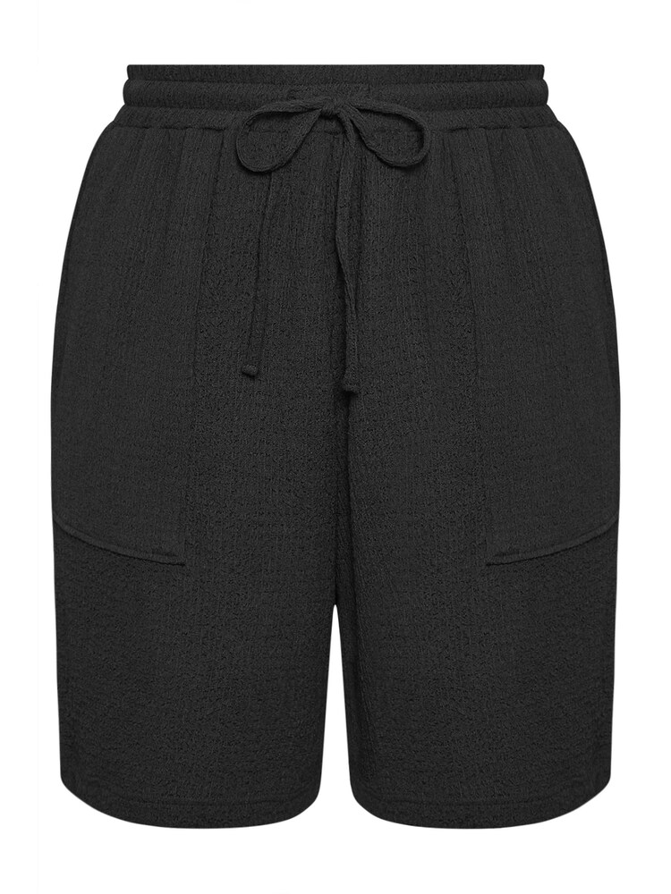 Yours Curve Black Crinkle Runner Shorts - Image 5 of 5 Yours Curve Black Crinkle Runner Shorts - Image 5 of 5
